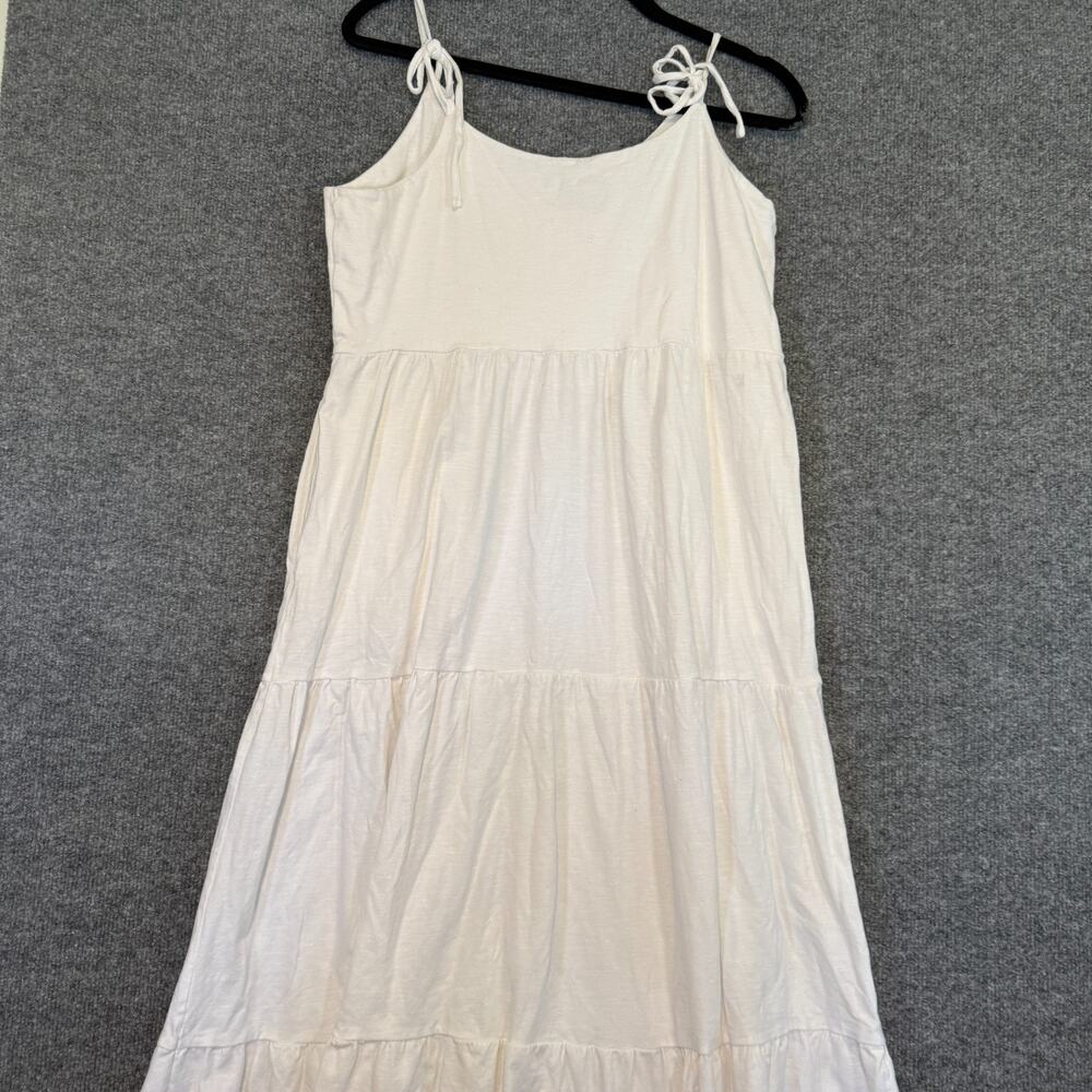Old Navy Dress Womens Large White Tiered Maxi Cottage Core Boho Milkmaid Pocket - Picture 9 of 10